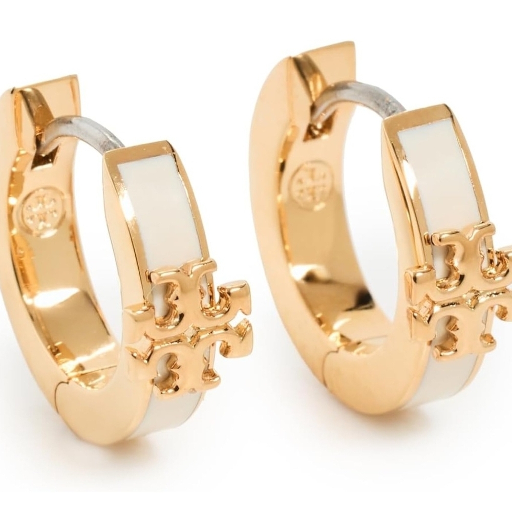 Tory Burch Gold and Cream Hoop Earrings